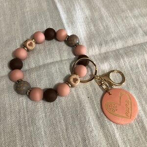 Pink and Brown Beaded Keychain Bracelet